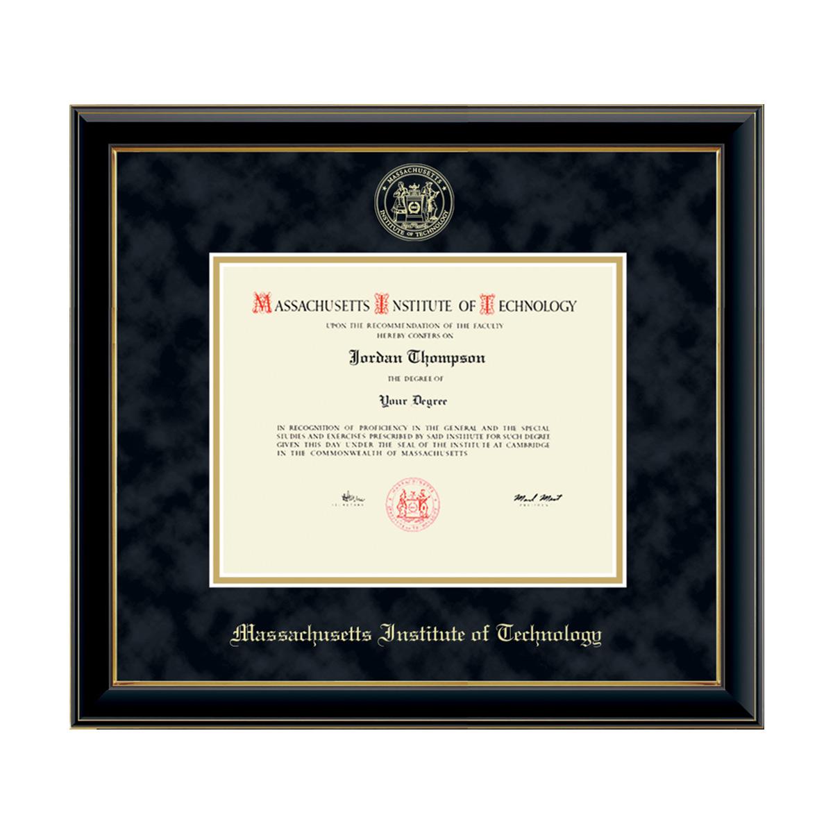 MIT Gold Embossed Diploma Frame in Onyx Gold with Black Suede Mat MIT